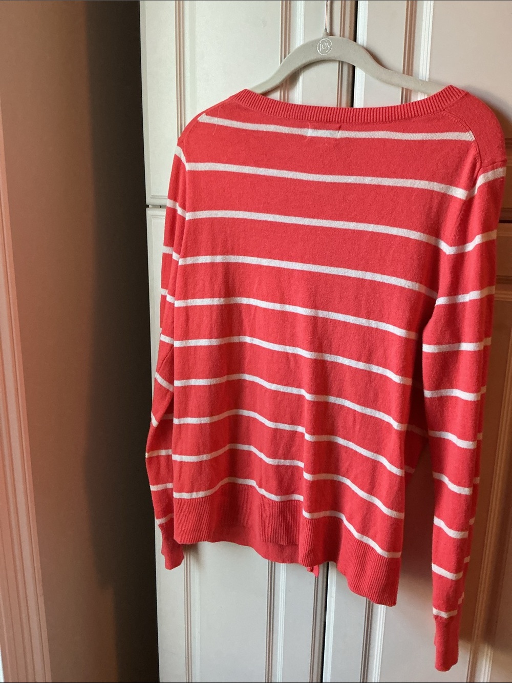 Old Navy Coral and White Striped Button-Front Cardigan - Picture 3 of 3